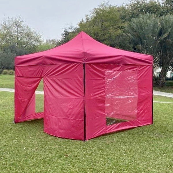 Toldo 3x3 Rosa Fucsia con 2 paredes con ventanas 1 lisa y zipper Marca MrToldo