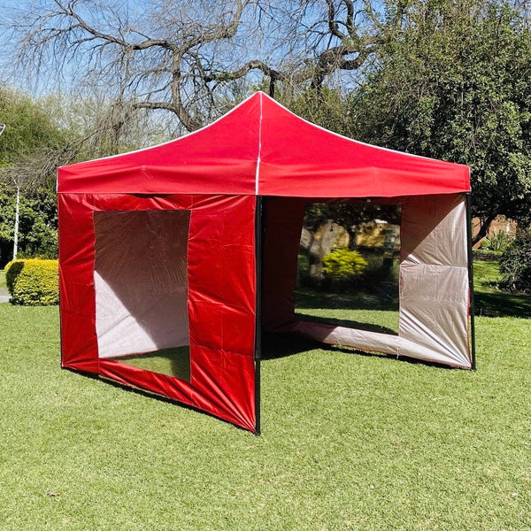 Toldo 3x3 Rojo 2 paredes con ventanas y 1 lisa Marca MrToldo.