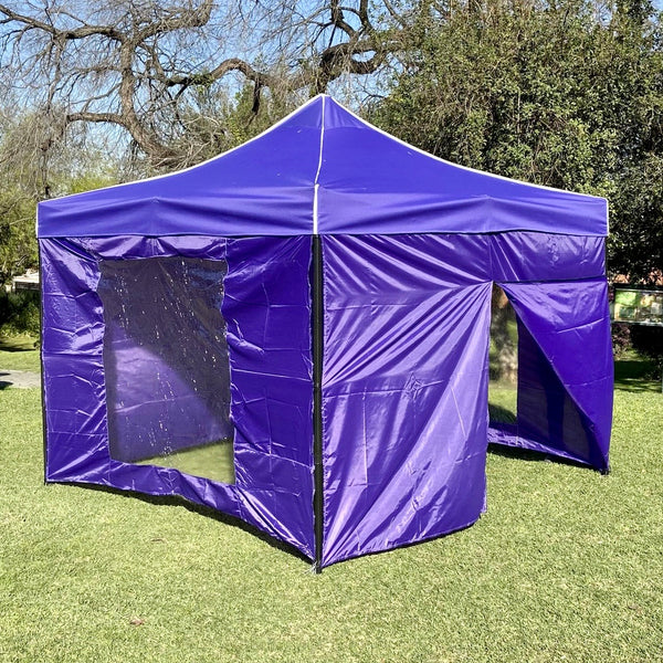 Toldo 3x3 Morado 2 Paredes con Ventanas 1 Lisa y 1 Zipper Marca MrToldo.