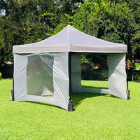 Toldo 3x3 m Gris 2 Paredes con ventanas y 1 Lisa Marca y funda Mrtoldo