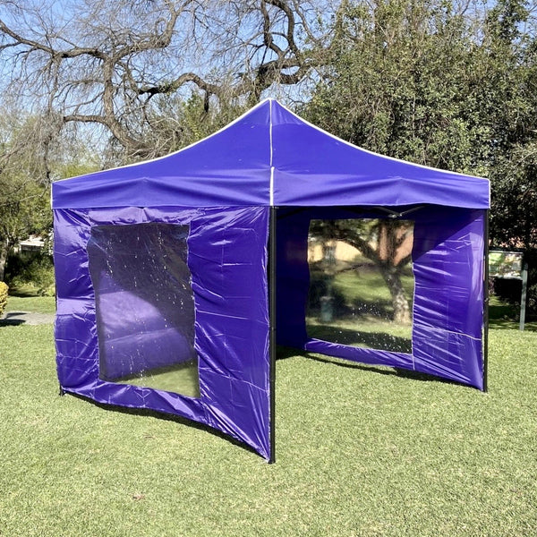 Toldo 3x3 Morado 2 paredes con Ventanas y 1 Lisa Marca MrToldo.